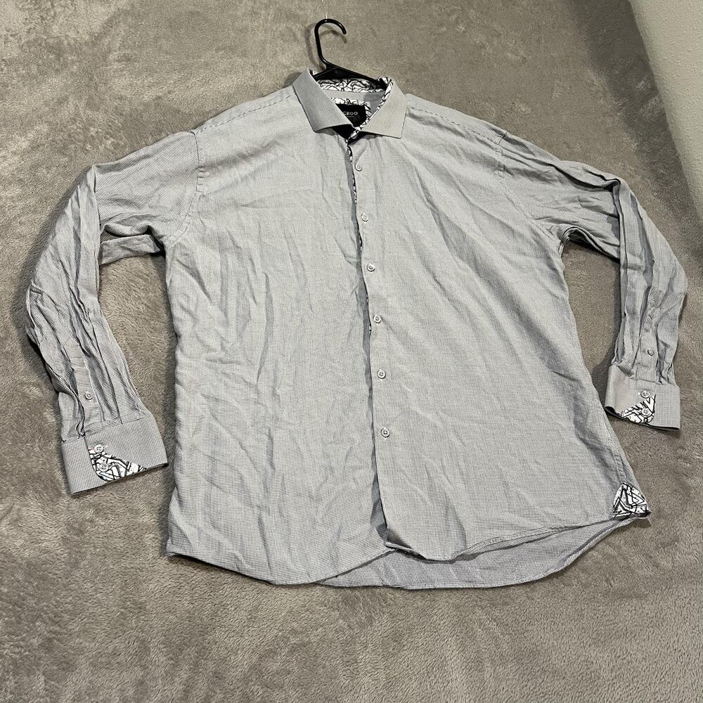Maceoo Shirt Mens 3XL Grey Einstein Line Italian Jacquard Long Sleeve Button Up